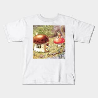 Toadstool Mushroom Girl and Gnome with Snail Kids T-Shirt